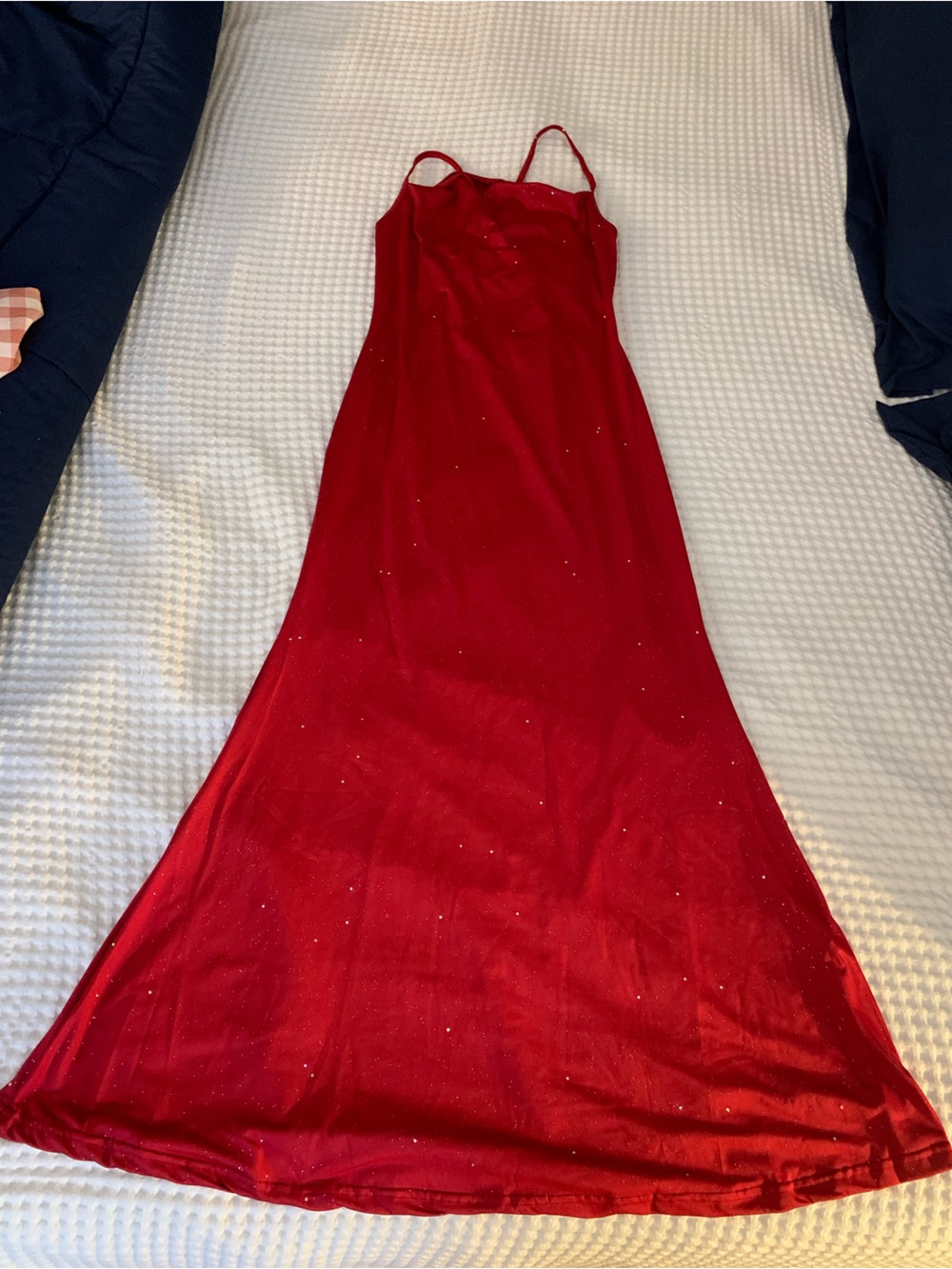 Elegant Red Backless Evening Gown with Sparkle Size Small NWOT